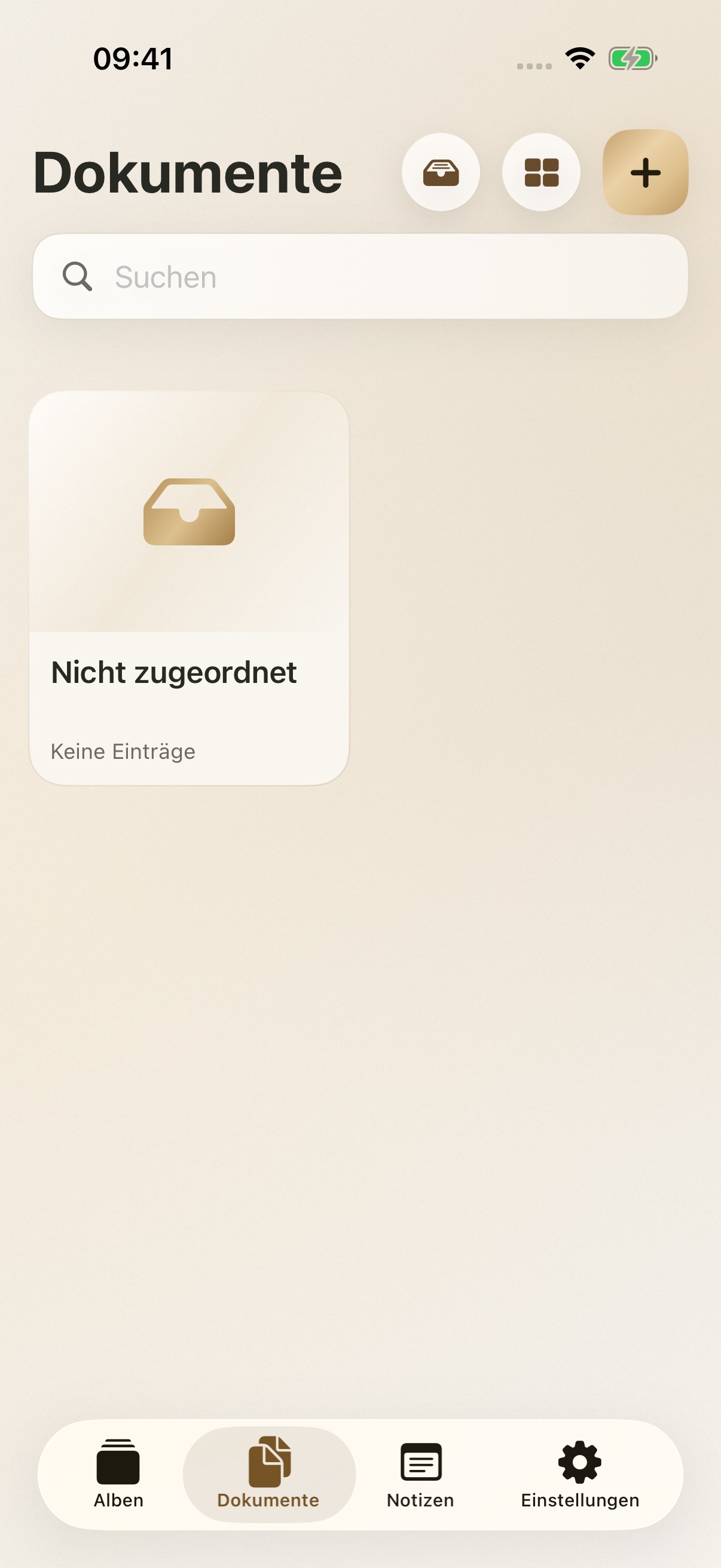 Écrins Dokumentenansicht im Gold-Design mit Beispieldaten
